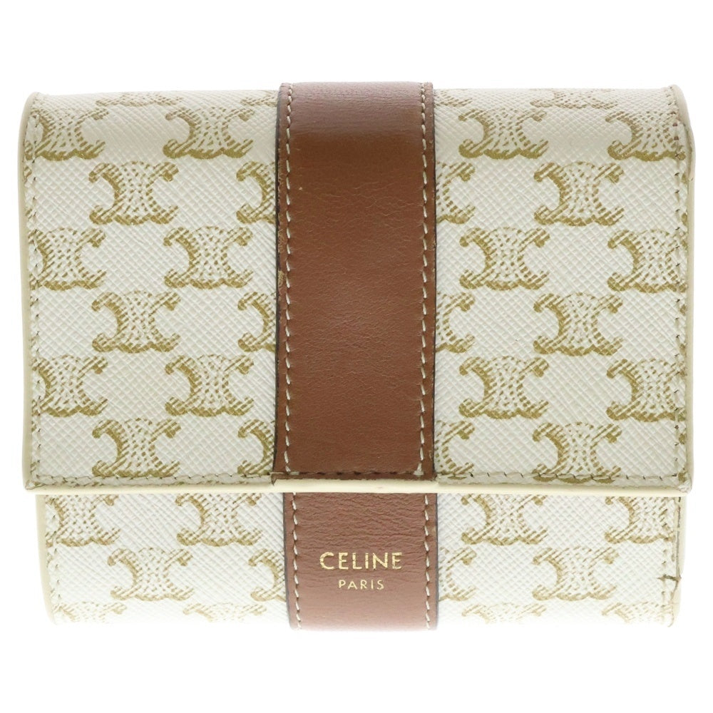 CELINE(セリーヌ) トリオンフ レザー トリフォールドウォレット コンパクトウォレット ホワイト×ブラウン 10D572BZ9.01TA