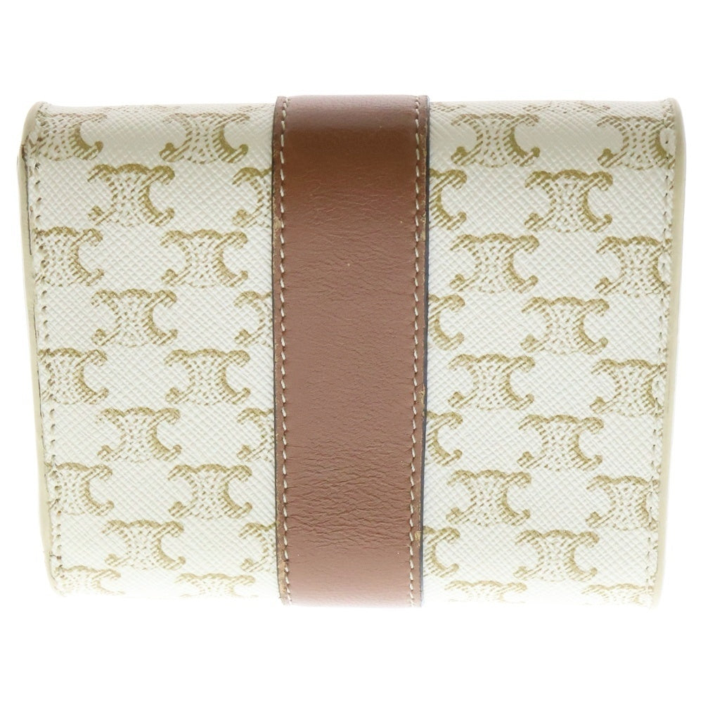 CELINE(セリーヌ) トリオンフ レザー トリフォールドウォレット コンパクトウォレット ホワイト×ブラウン 10D572BZ9.01TA