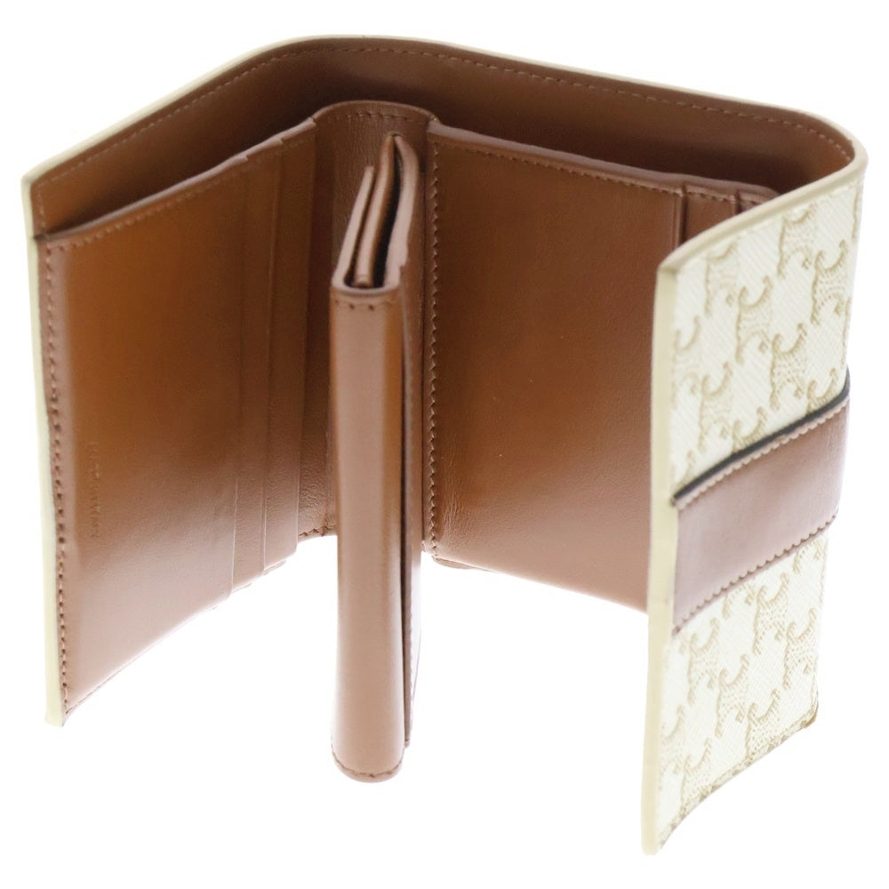 CELINE(セリーヌ) トリオンフ レザー トリフォールドウォレット コンパクトウォレット ホワイト×ブラウン 10D572BZ9.01TA