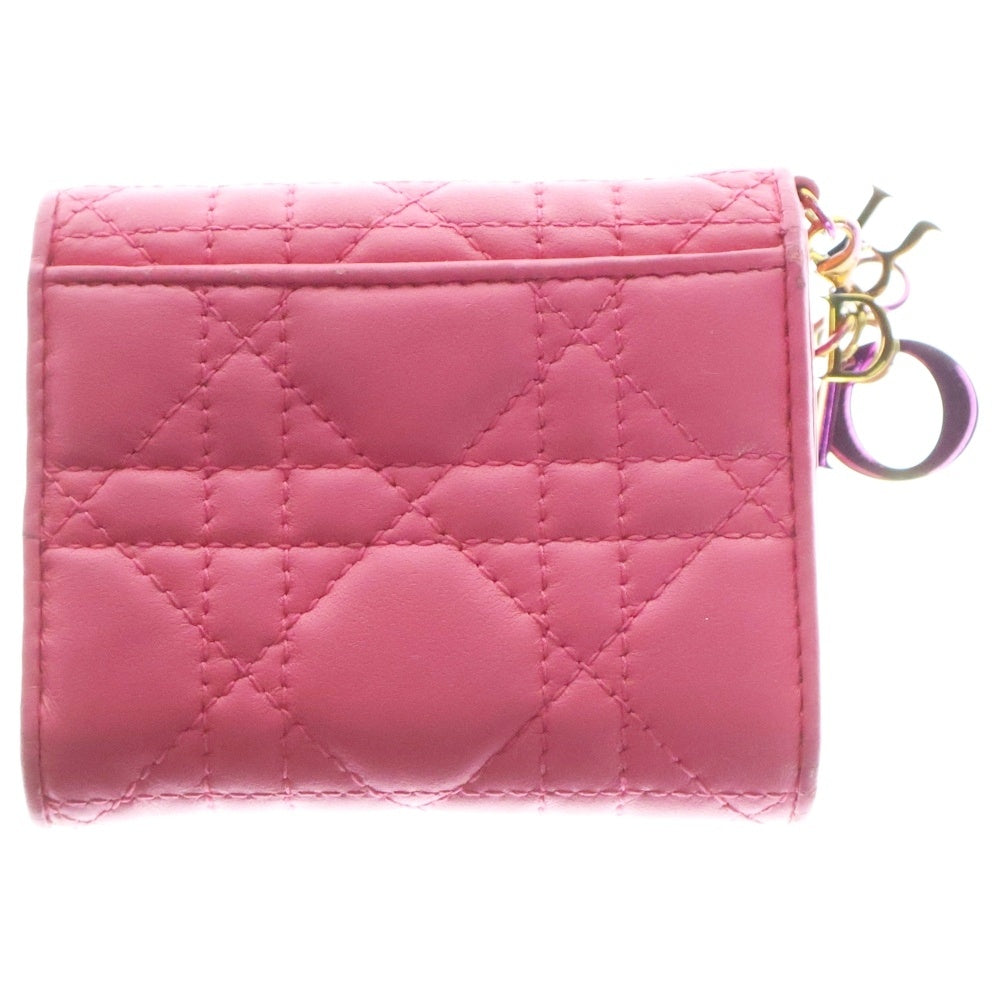 Christian Dior(クリスチャンディオール) レディディオール カナージュ コンパクトウォレット 三つ折り財布 ピンク ゴールド金具