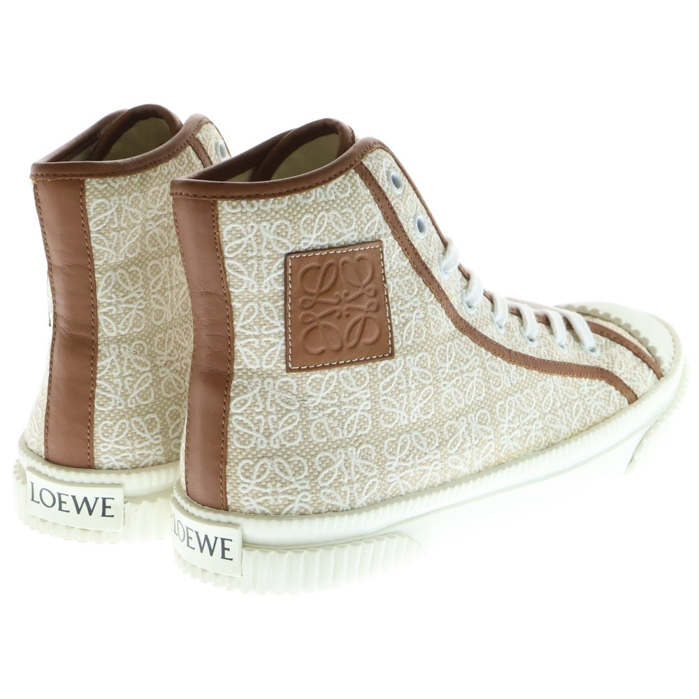 LOEWE(ロエベ) アナグラム 刺繍総柄レザー切替ハイカットスニーカー ベージュ×ブラウン 822107 38/24cm