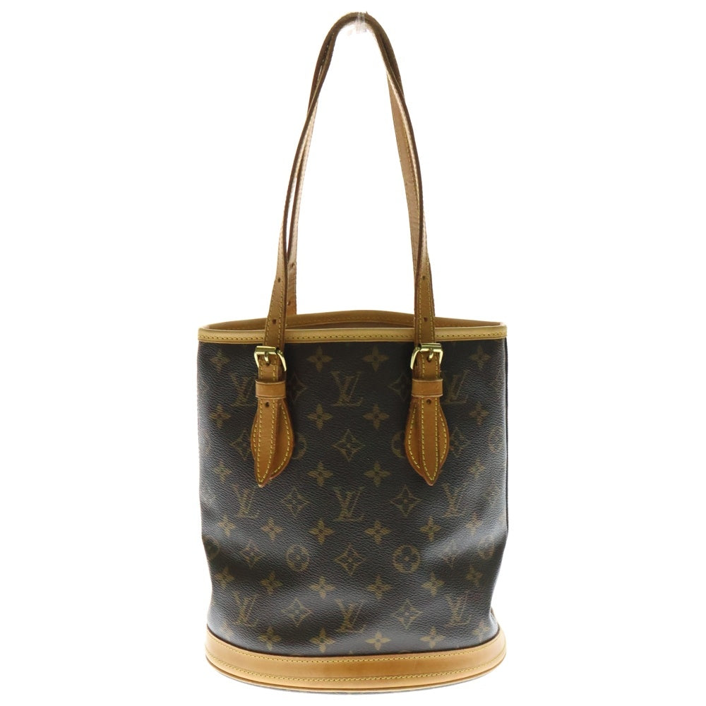 LOUIS VUITTON(ルイヴィトン) モノグラム プチバケットPM ハンドバッグ ミニバッグ ブラウン レザー×PVC ゴールド金具 M42238