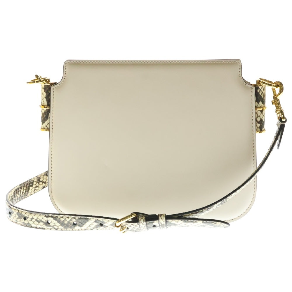 FENDI(フェンディ) タッチ FFロゴプレート パイソン カーフ コンビレザー ショルダーバッグ ゴールド金具 ベージュ