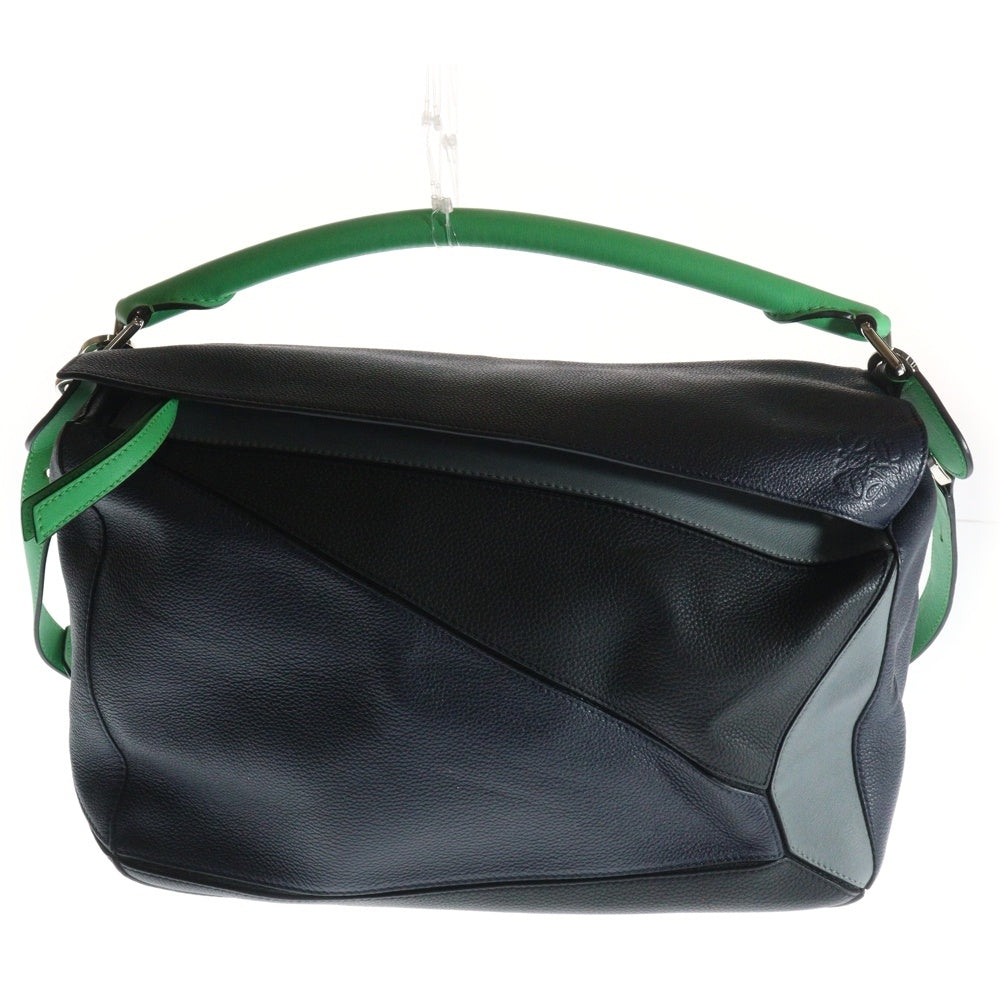 LOEWE(ロエベ) アナグラム パズルバッグ 2WAY レザーハンドバッグ ショルダーバッグ ブラック/グリーン/グレー