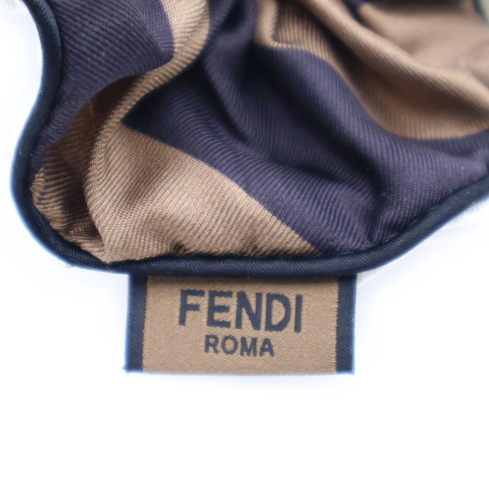 FENDI(フェンディ) ペカン柄 シュシュ ホワイト×ブラウン シルク ヘアアクセサリー ヘアゴム
