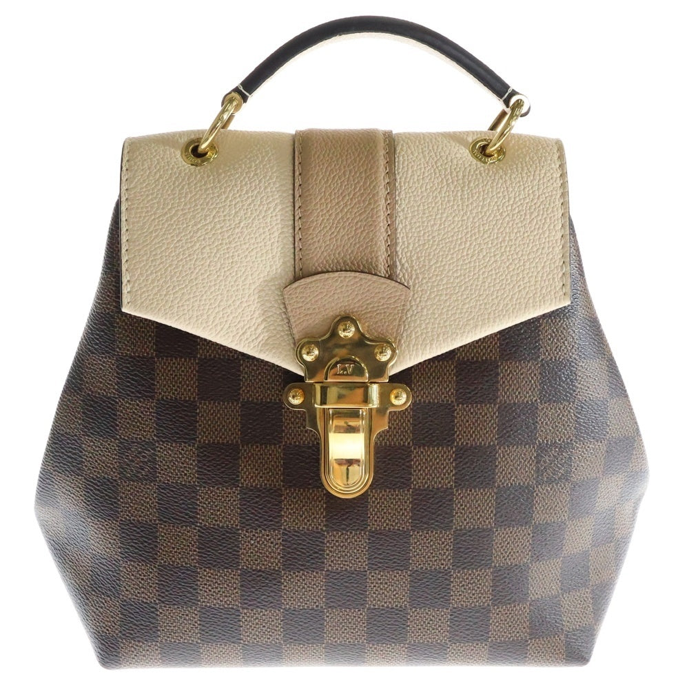 LOUIS VUITTON(ルイヴィトン) クラプトン ダミエ エベヌ クレーム PVC レザー バックパック リュックサック ゴールド金具 ブラウン/ベージュ N42259