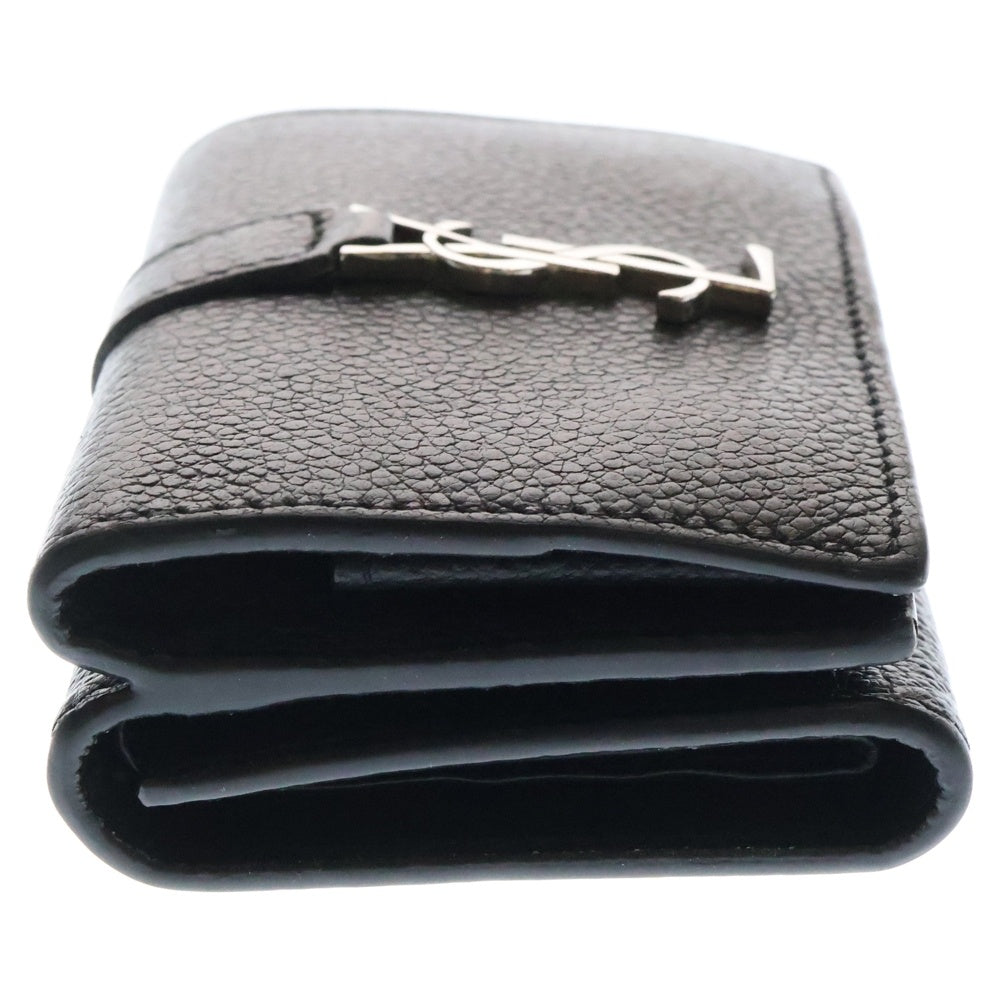 SAINT LAURENT PARIS(サンローランパリ) カサンドラ ロゴ オリガミ タイニーウォレット コンパクトウォレット 三つ折り財布 ブラック シルバー金具 レザー