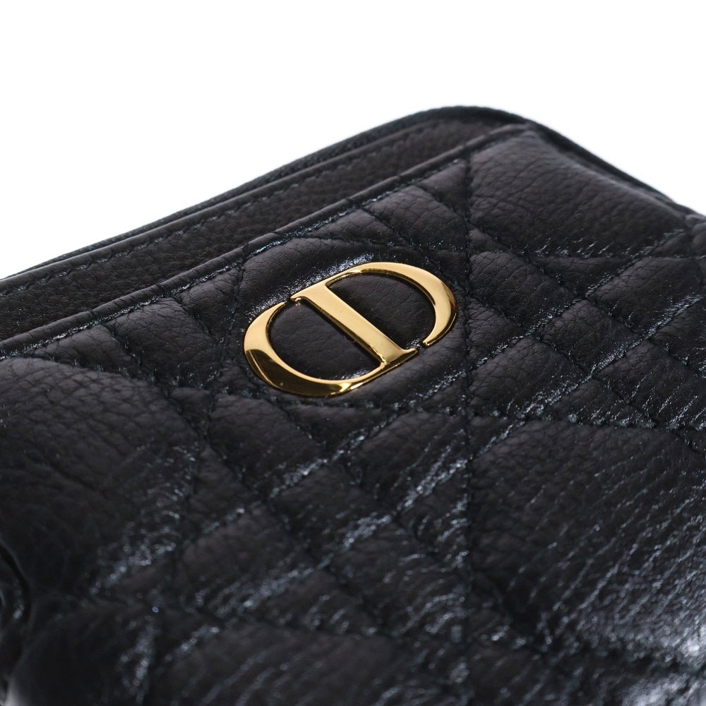 Christian Dior(クリスチャンディオール) カロ ラベンダー CDロゴプレート カナージュ レザー コイン カードケース ゴールド金具 ブラック