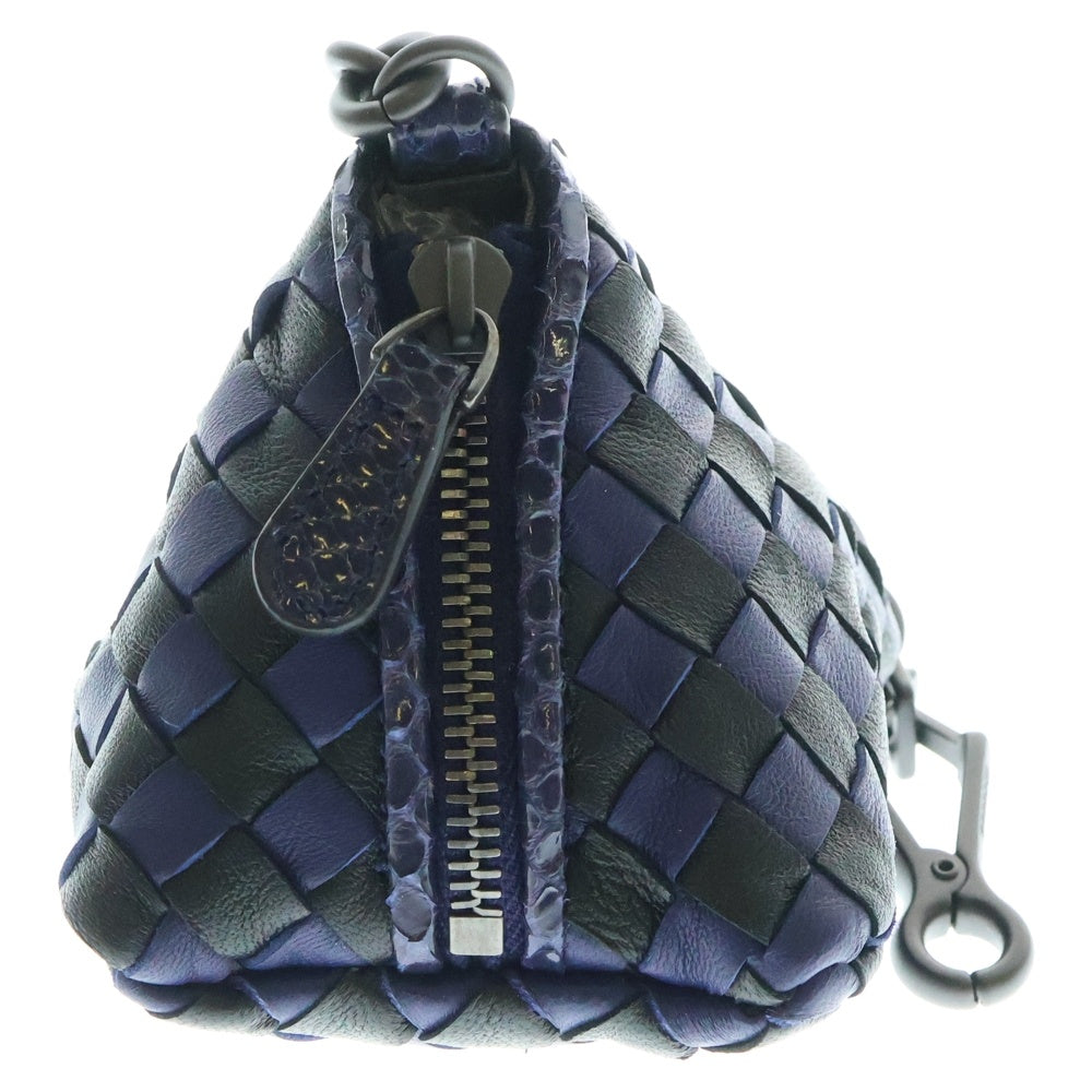 BOTTEGA VENETA(ボッテガヴェネタ) ミニポーチ バッグチャーム 小物入れ キーリング ブルー×ブラック カーフ&パイソン