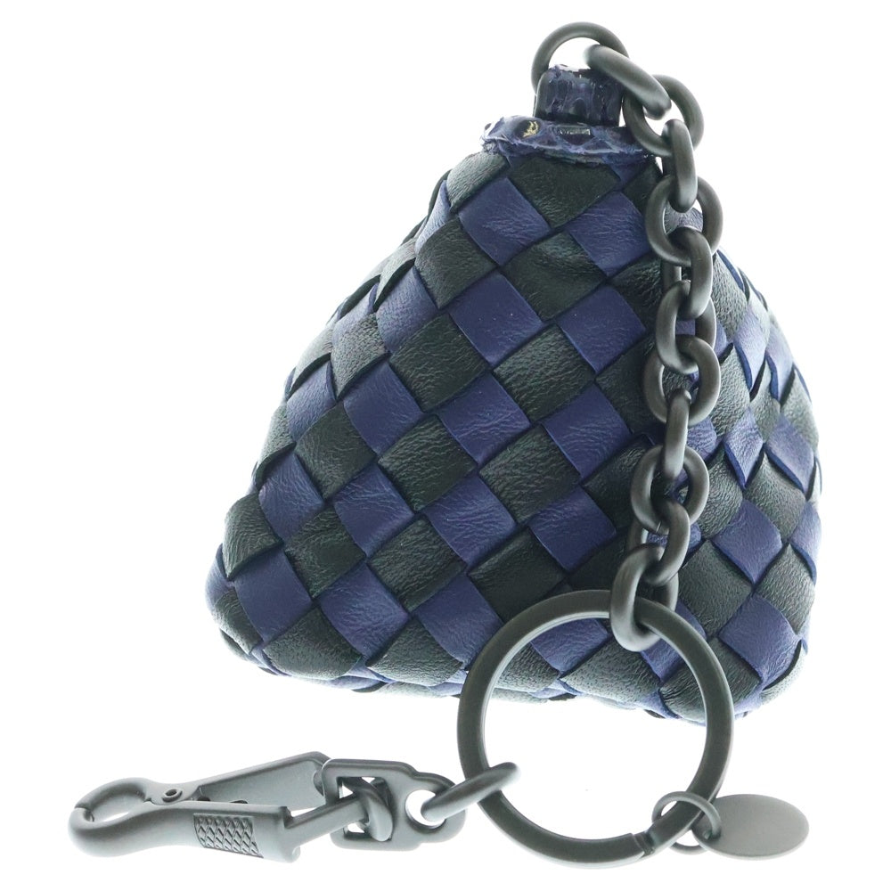 BOTTEGA VENETA(ボッテガヴェネタ) ミニポーチ バッグチャーム 小物入れ キーリング ブルー×ブラック カーフ&パイソン