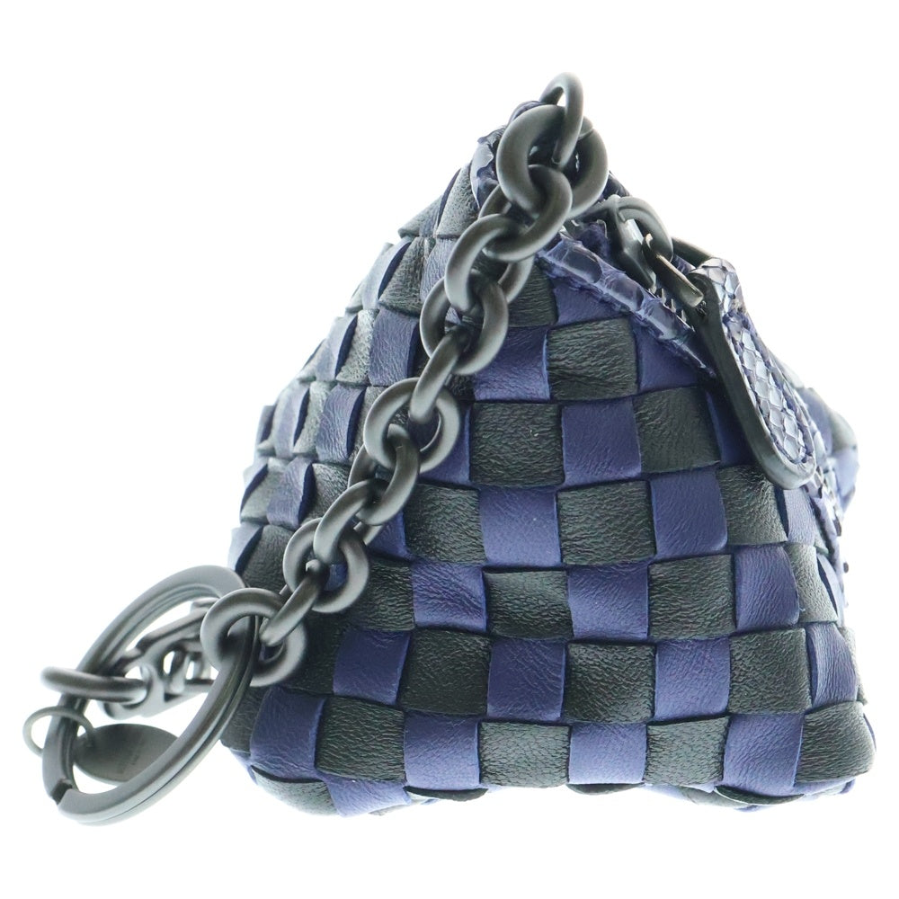 BOTTEGA VENETA(ボッテガヴェネタ) ミニポーチ バッグチャーム 小物入れ キーリング ブルー×ブラック カーフ&パイソン