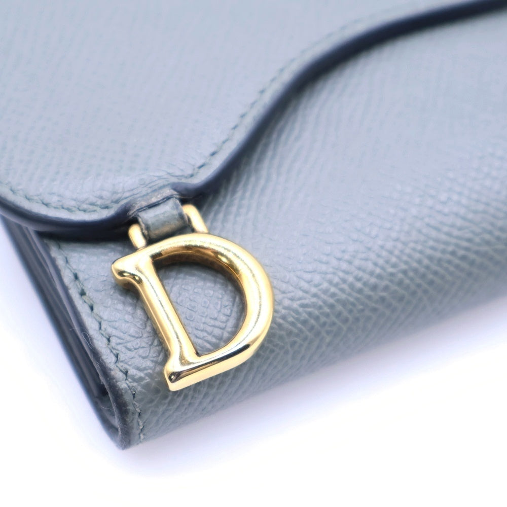 Christian Dior(クリスチャンディオール) サドル コンパクトウォレット コインケース 3つ折り財布 グレー レザー ゴールド金具