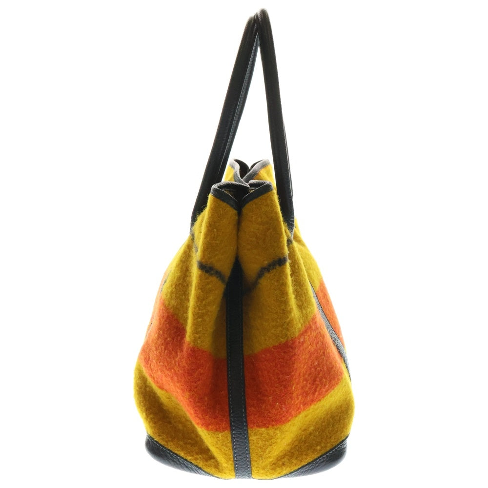 HERMES(エルメス) ガーデンパーティPM ロカバール ボーダー柄 ウール レザー ハンド トートバッグ マルチカラー ネイビー/オレンジ