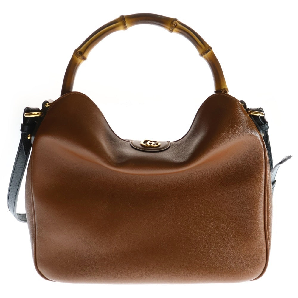 GUCCI(グッチ) GGロゴ バンブー ダイアナ ミディアム 2WAY レザーハンドバッグ ショルダーバッグ ブラウン レディース 746124