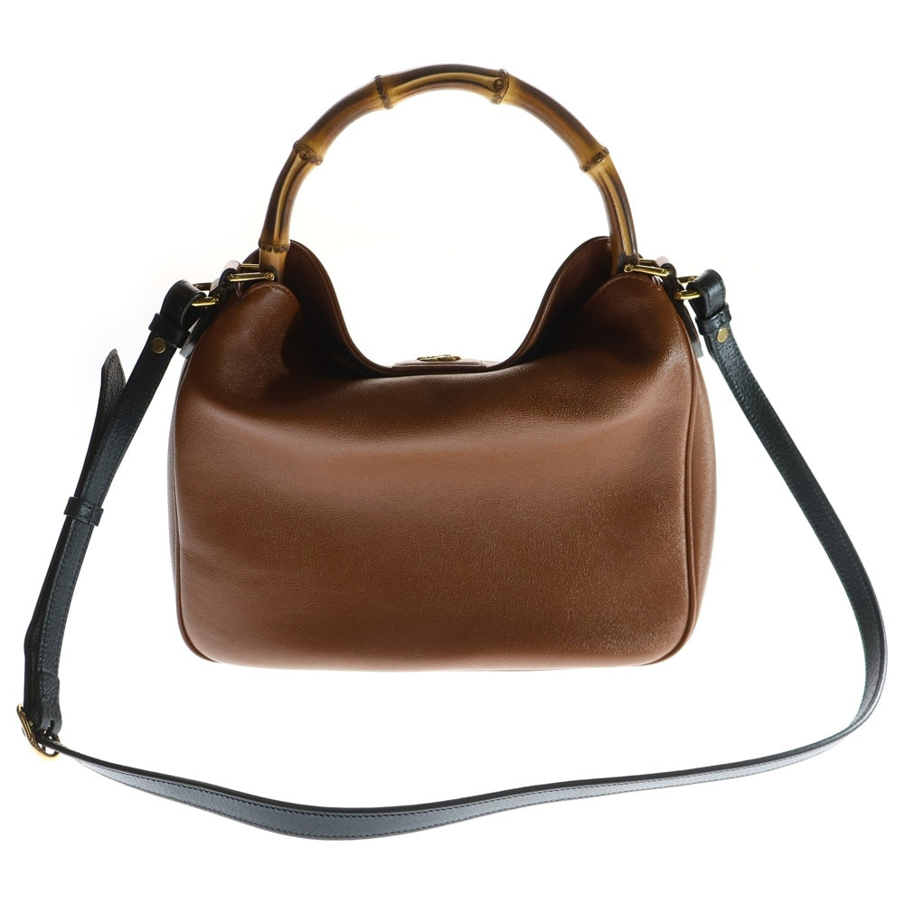 GUCCI(グッチ) GGロゴ バンブー ダイアナ ミディアム 2WAY レザーハンドバッグ ショルダーバッグ ブラウン レディース 746124