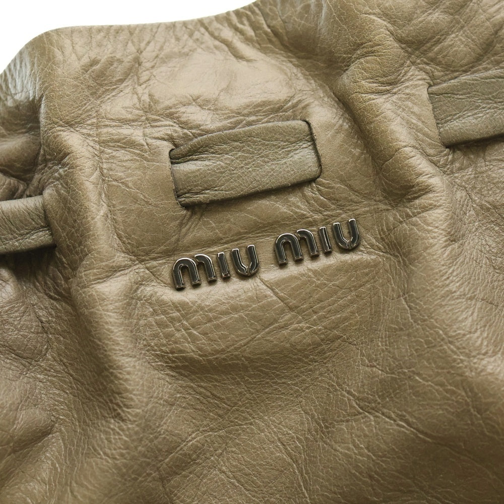 miumiu(ミュウミュウ) サイドリボン トートバッグ ハンドバッグ グレージュ シルバー金具 ナッパレザー
