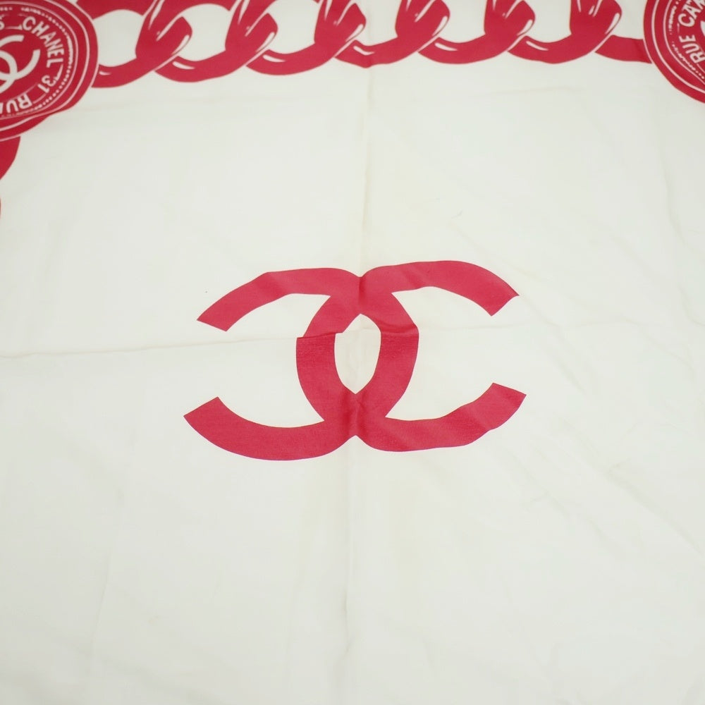 CHANEL(シャネル) ココマーク チェーンモチーフ スカーフ ピンク×アイボリー