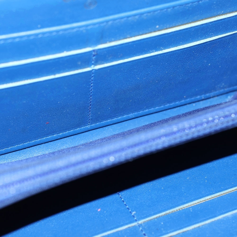 CHANEL(シャネル) ココマーク ブリリアント キルティング ラウンドファスナー長財布 ロングウォレット カードケース ブルー パテントレザー シルバー金具