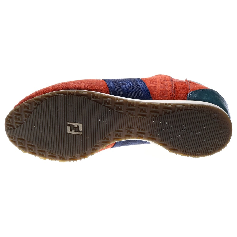 FENDI(フェンディ) ズッカ総柄 スエード コンビレザー レースアップ ローカットシューズ スニーカー レッド/グリーン レディース 8E1273