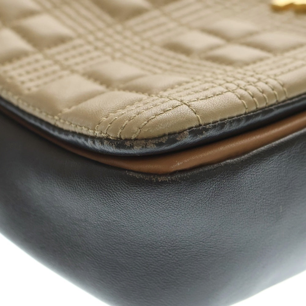 BURBERRY(バーバリー) ローラ TBロゴプレート キルティング レザー チェーン ショルダーバッグ ゴールド金具 ブラウン