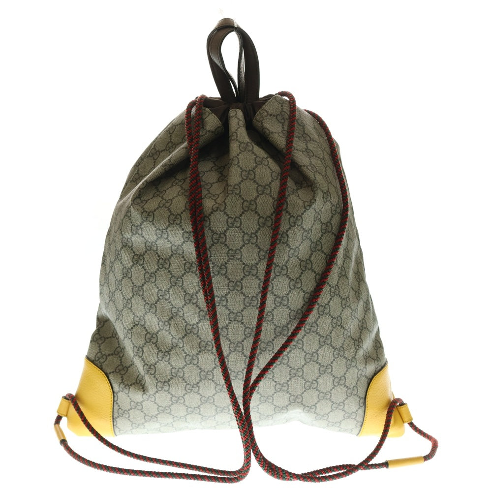 GUCCI(グッチ) GGスプリーム レザーロゴパッチ キャットヘッド PVC ドローストリング ナップザック リュックサック バックパック ベージュ/ブラウン 473872