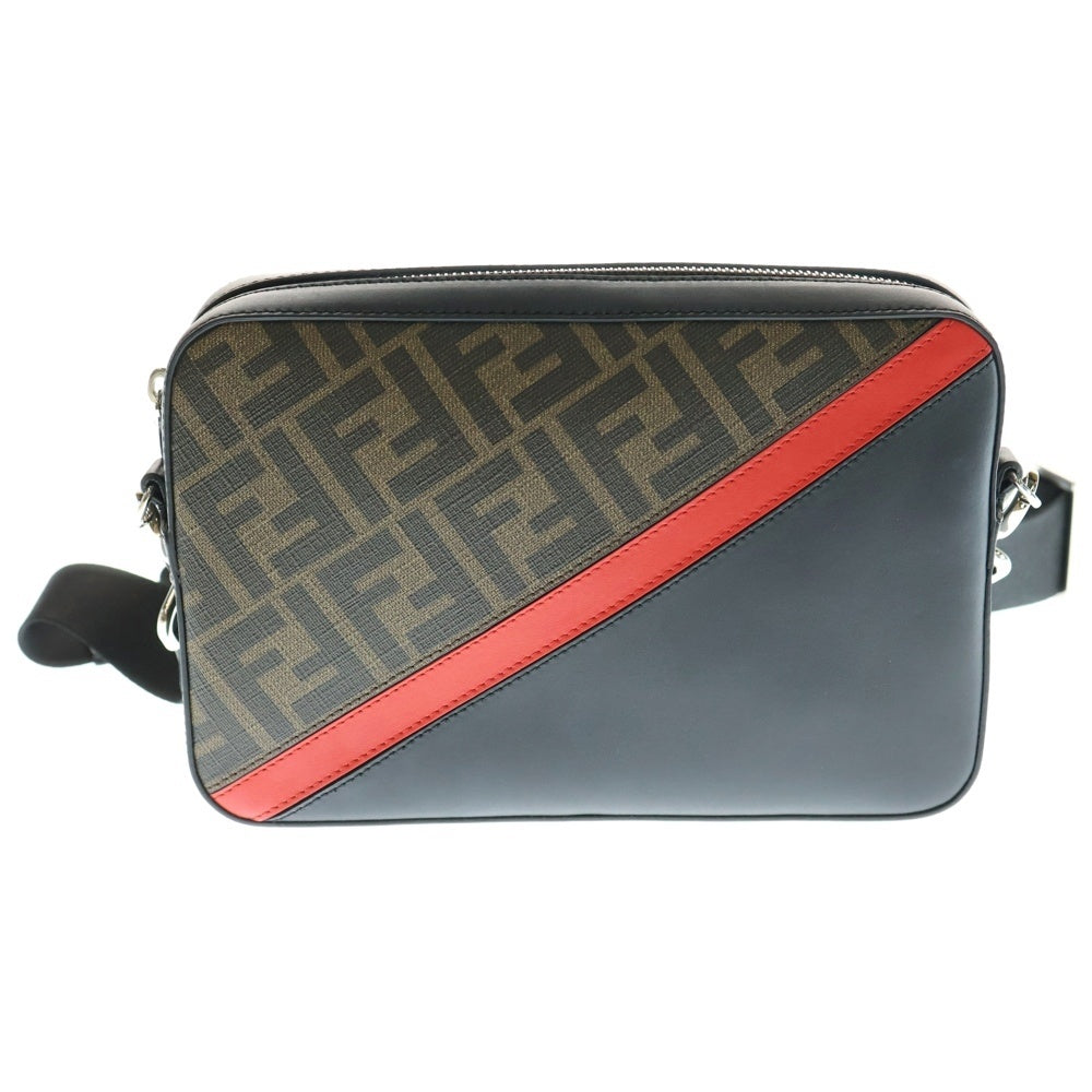 FENDI(フェンディ) ズッカ ダイアゴナル カメラケース ショルダーバッグ ブラック×レッド レザー 7M0286