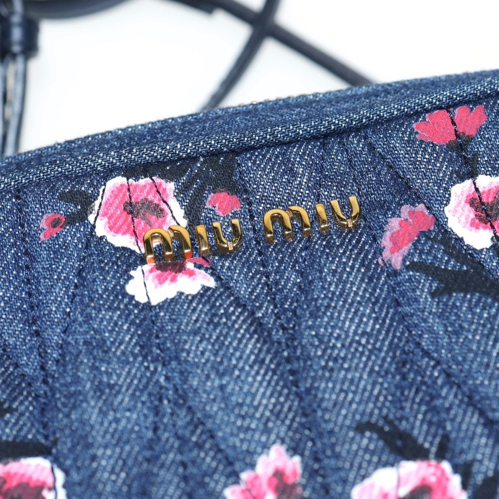 miumiu(ミュウミュウ) マテラッセ 花柄プリント ショルダーバッグ ミニバッグ インディゴブルー ゴールド金具 デニム 5BH539