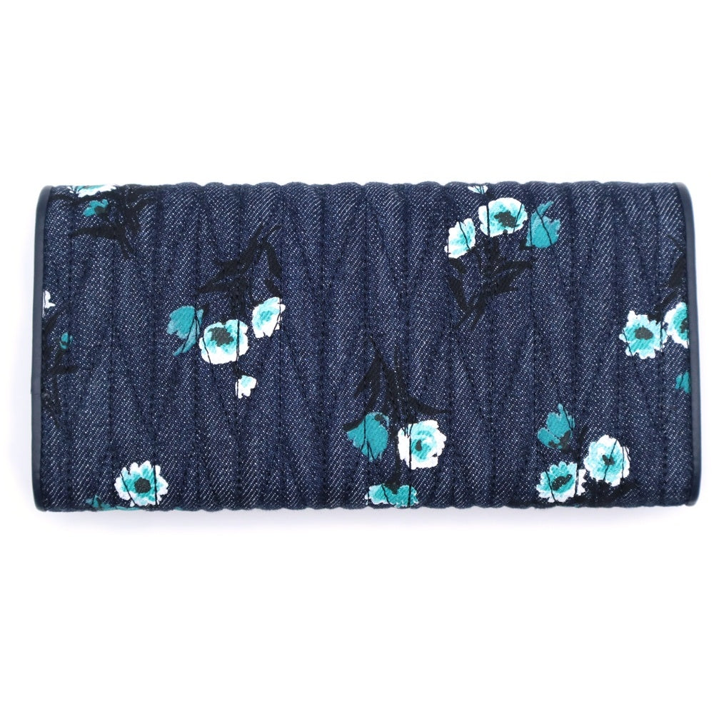 MIU MIU ブルー系　リボン長財布 miumiu(ミュウミュウ) 花柄プリント 長財布 ロングウォレット カード