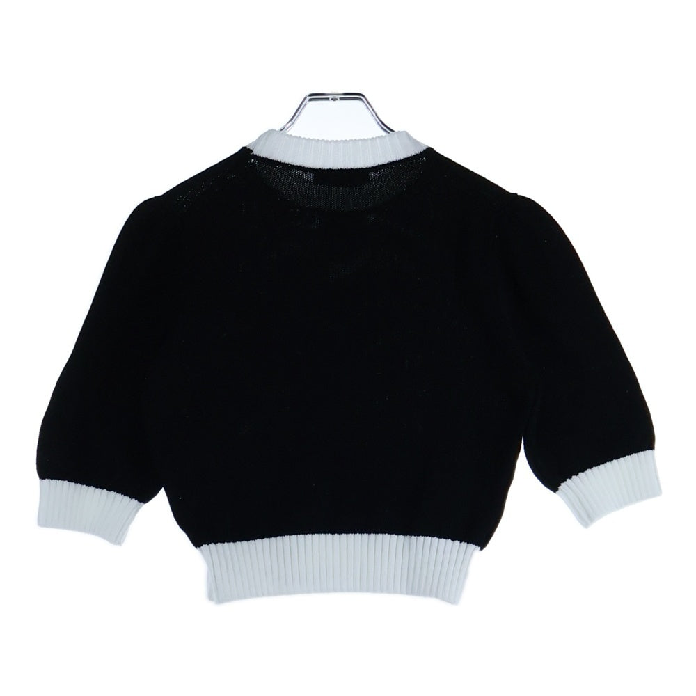 PRADA(プラダ) ロゴ クロップド半袖ニット セーター ブラック×ホワイト コットンレディース P24I1R