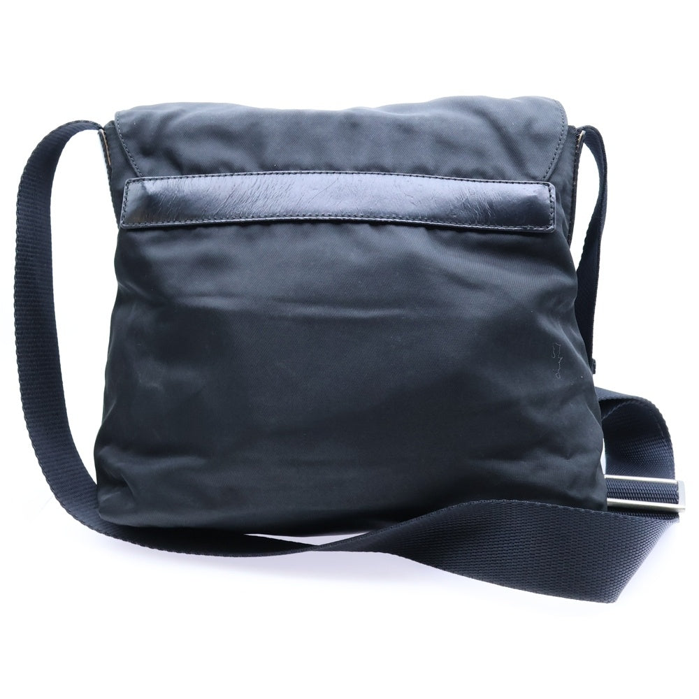 PRADA(プラダ) テスートナイロン レザー トライアングルロゴプレート ショルダーバッグ シルバー金具 ブラック B5469F