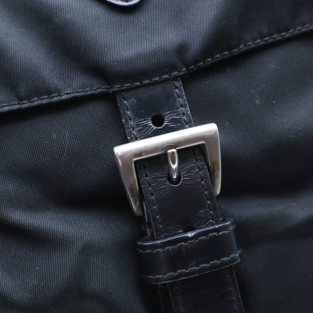 PRADA(プラダ) テスートナイロン レザー トライアングルロゴプレート ショルダーバッグ シルバー金具 ブラック B5469F