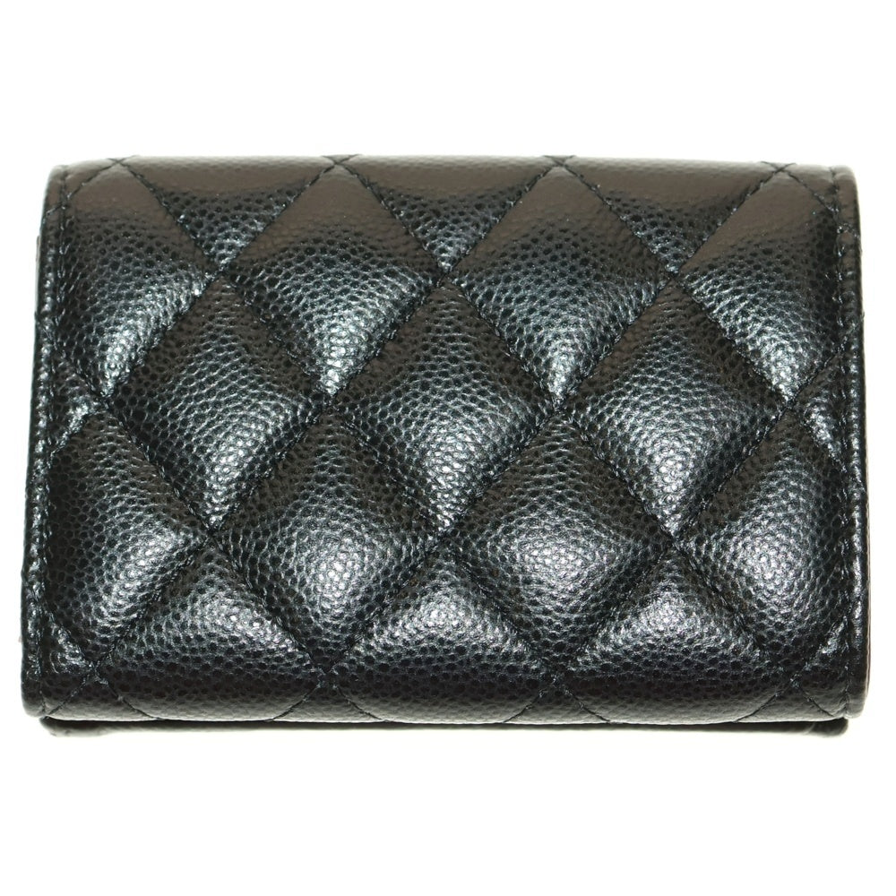 CHANEL(シャネル) マトラッセ クラシック ココマーク キャビアスキン レザー コンパクトウォレット 三つ折り財布 ゴールド金具 ブラック
