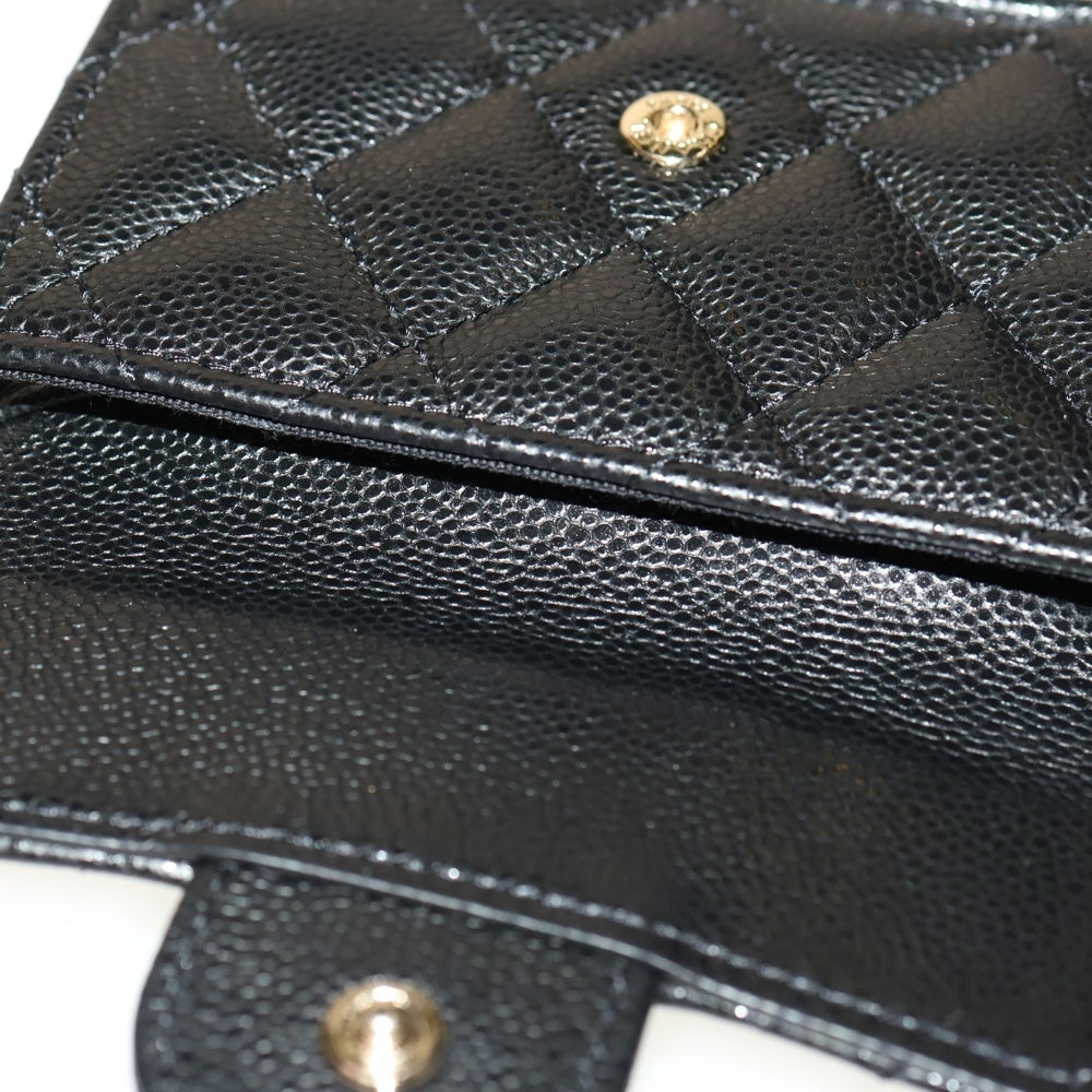 CHANEL(シャネル) マトラッセ クラシック ココマーク キャビアスキン レザー コンパクトウォレット 三つ折り財布 ゴールド金具 ブラック