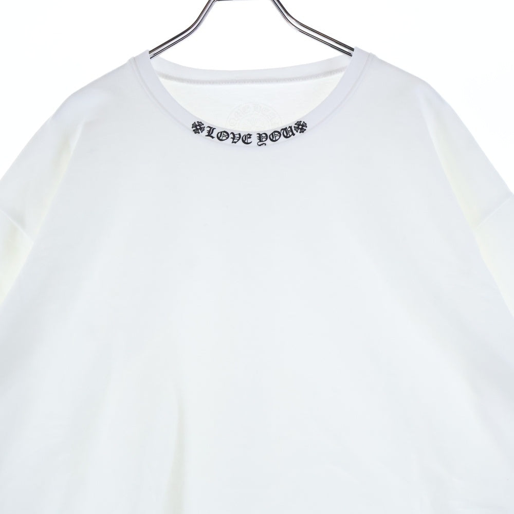 CHROME HEARTS(クロムハーツ) LOVE YOU CREW SWTSHRT 袖フローラルクロスハート ラブユー ネックプリント クルーネック プルオーバースウェットトレーナー ホワイト