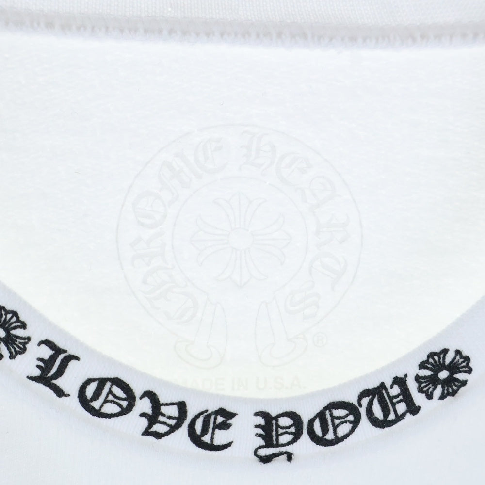 CHROME HEARTS(クロムハーツ) LOVE YOU CREW SWTSHRT 袖フローラルクロスハート ラブユー ネックプリント クルーネック プルオーバースウェットトレーナー ホワイト