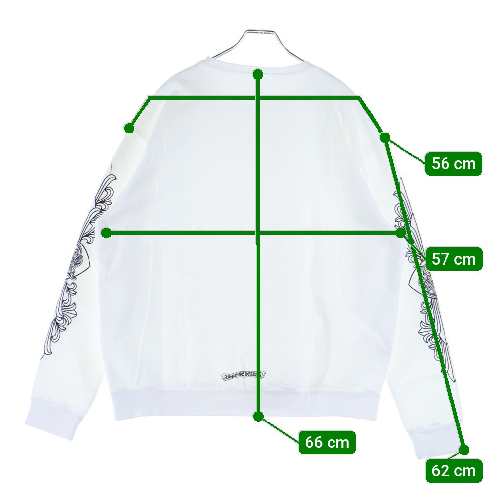 CHROME HEARTS(クロムハーツ) LOVE YOU CREW SWTSHRT 袖フローラルクロスハート ラブユー ネックプリント クルーネック プルオーバースウェットトレーナー ホワイト
