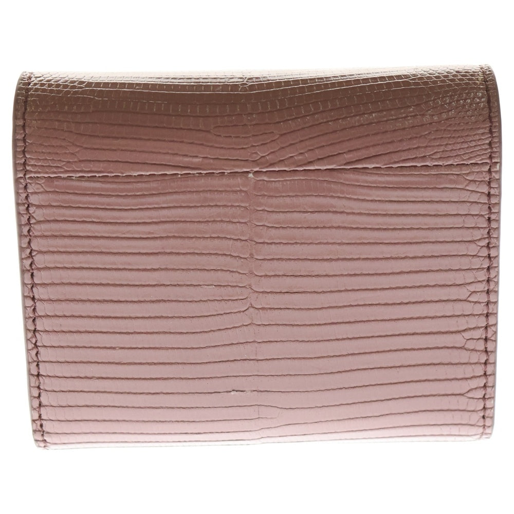 CELINE(セリーヌ) トリオンフ ロゴプレート 型押し レザー コンパクトウォレット 三つ折り財布 ゴールド金具 ピンク