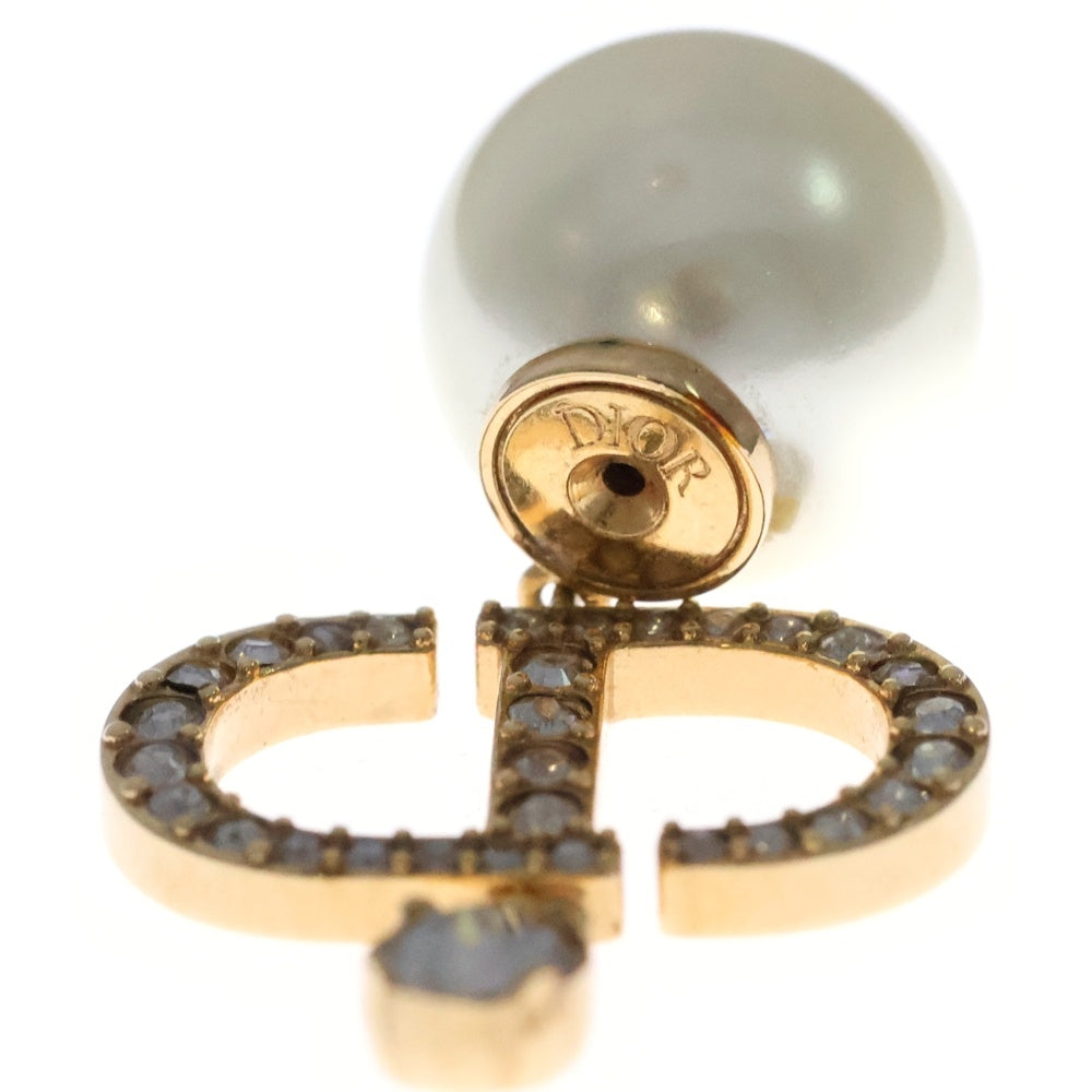 Christian Dior(クリスチャンディオール) CDロゴ トライバル ラインストーン パール ピアス ゴールド