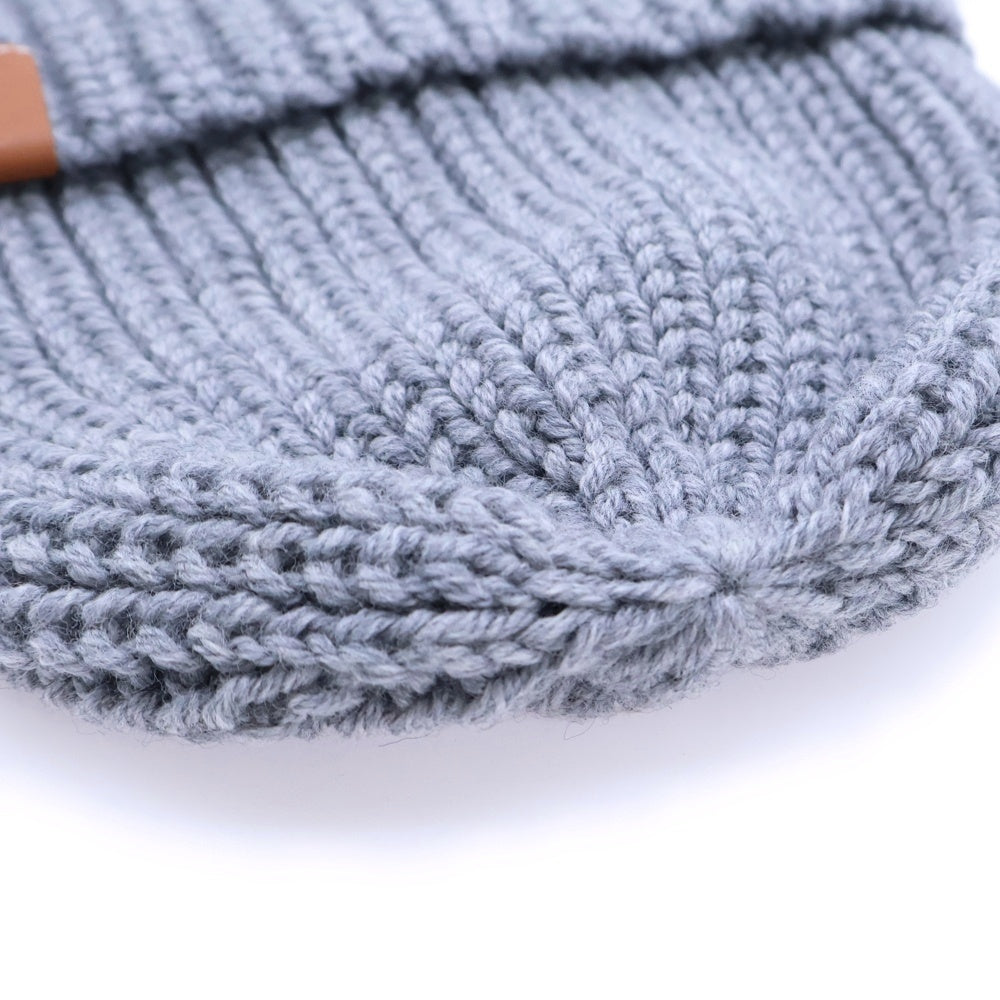 LOEWE(ロエベ) アナグラムロゴ ニット帽 帽子 グレー×ブラウン コットン