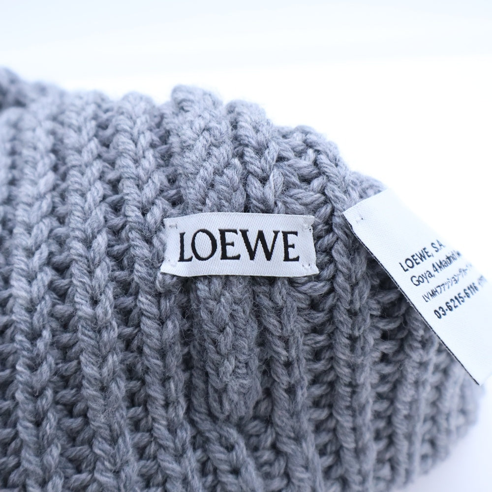 LOEWE(ロエベ) アナグラムロゴ ニット帽 帽子 グレー×ブラウン コットン