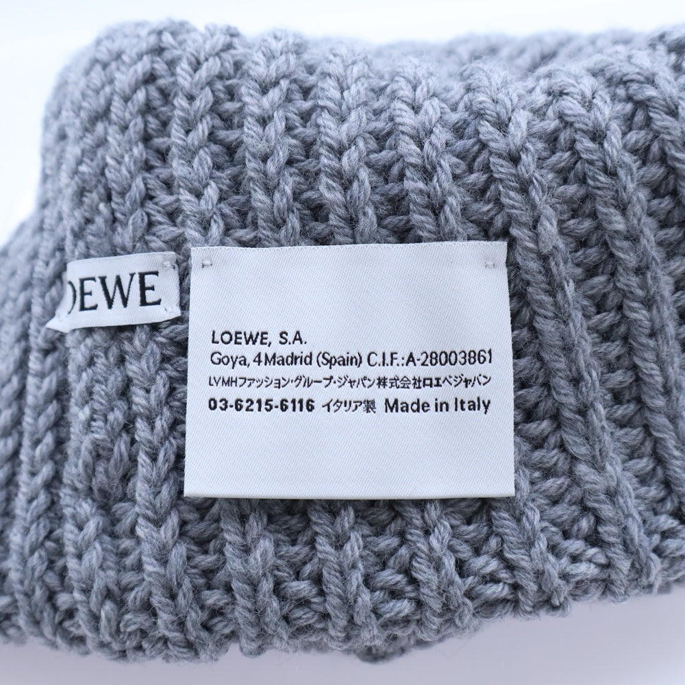 LOEWE(ロエベ) アナグラムロゴ ニット帽 帽子 グレー×ブラウン コットン