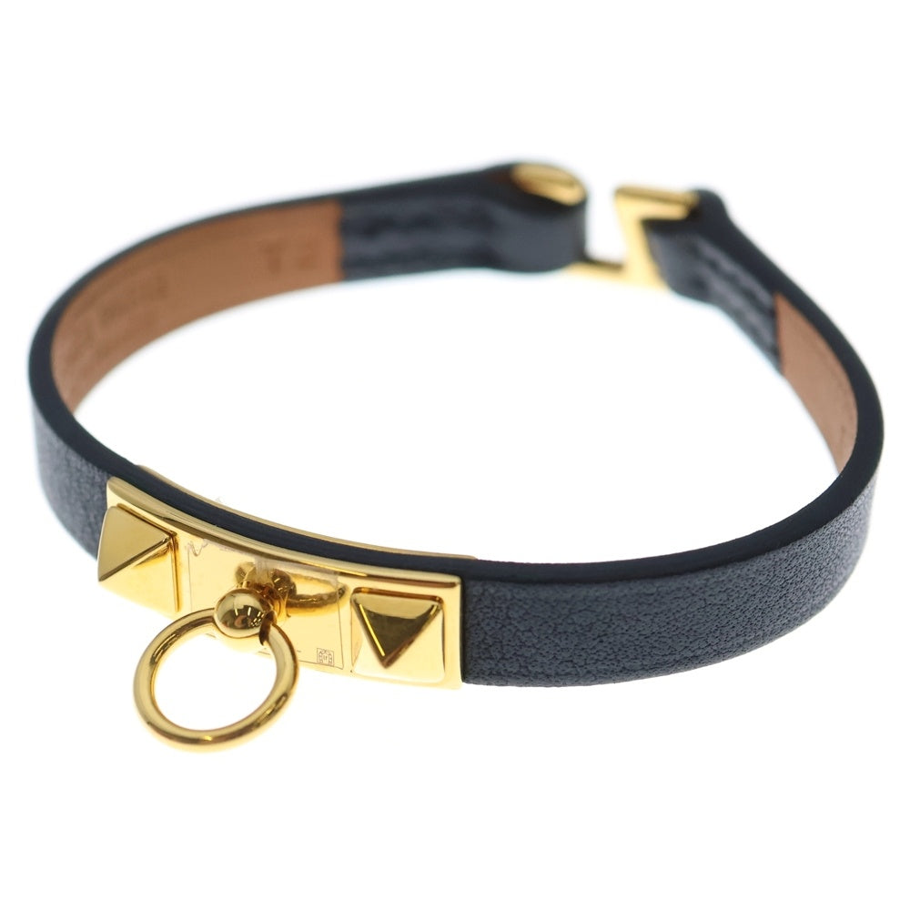 HERMES(エルメス) リヴァル コリエドシアン ブレスレット ブラック×ゴールド 革×GP B刻印