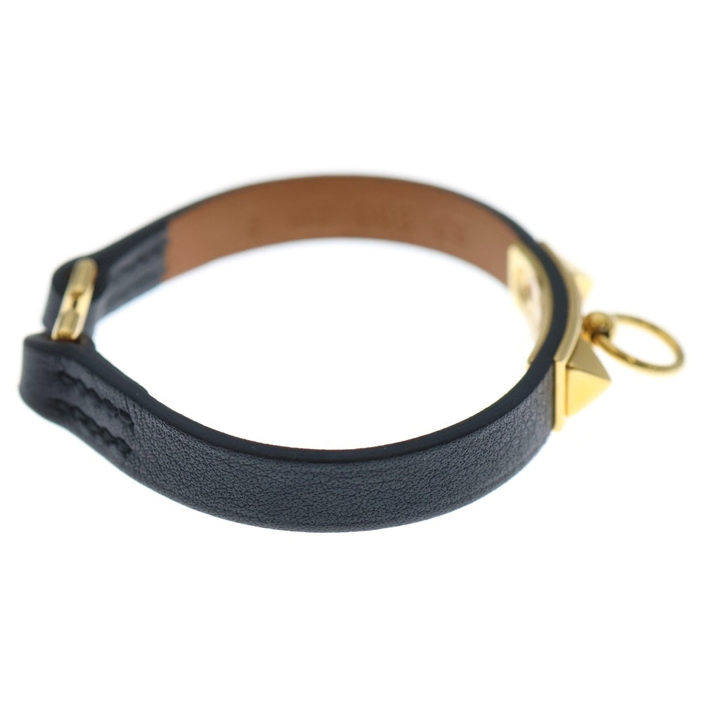 HERMES(エルメス) リヴァル コリエドシアン ブレスレット ブラック×ゴールド 革×GP B刻印