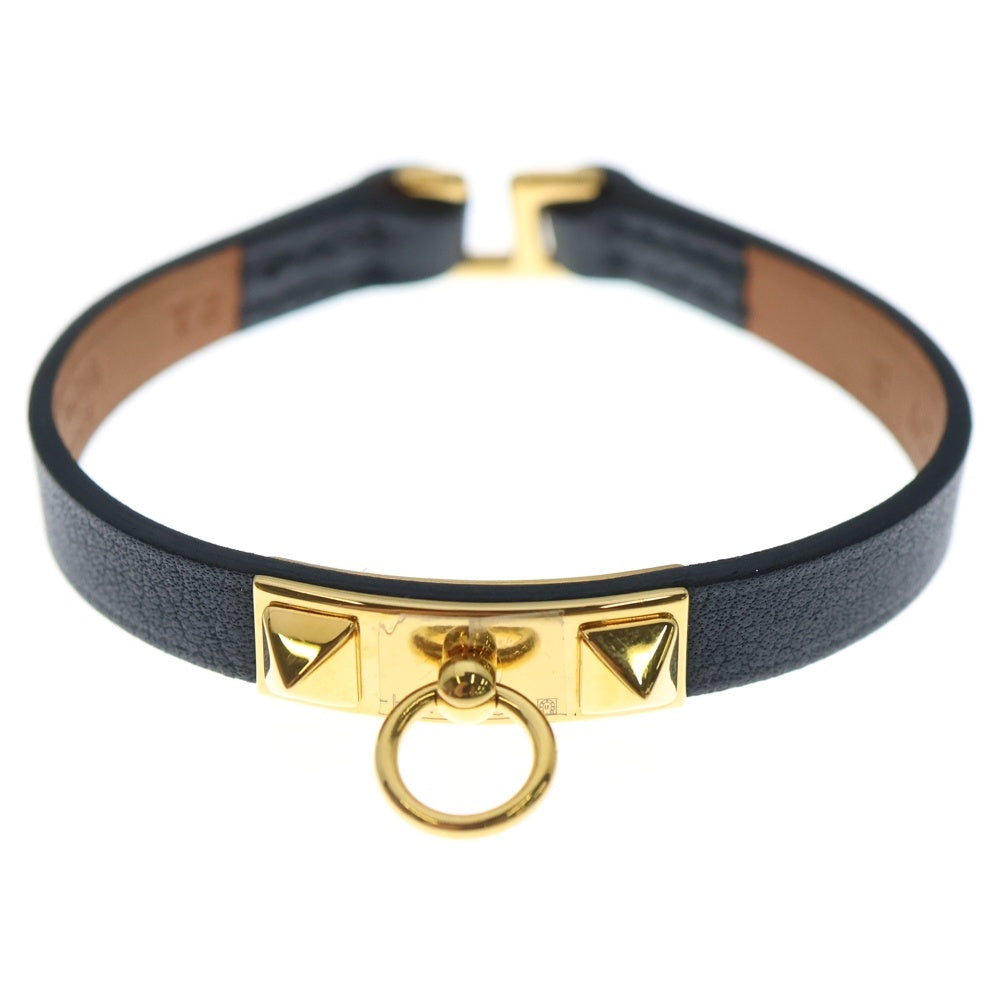 HERMES(エルメス) リヴァル コリエドシアン ブレスレット ブラック×ゴールド 革×GP B刻印