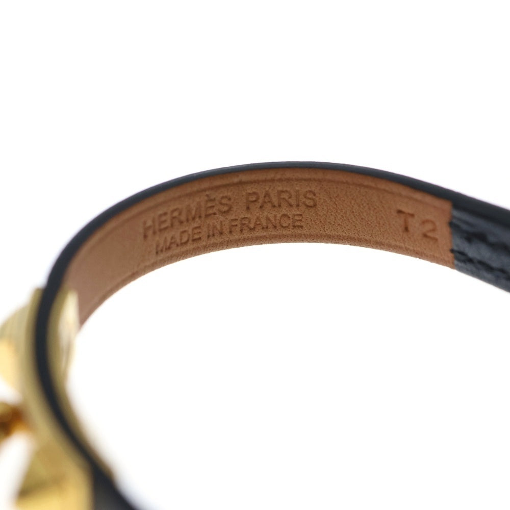 HERMES(エルメス) リヴァル コリエドシアン ブレスレット ブラック×ゴールド 革×GP B刻印