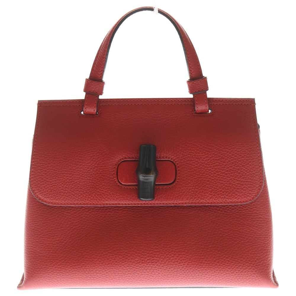 GUCCI(グッチ) バンブー 2WAYショルダーバッグ ハンドバッグ レッド レザー 370831 シルバー金具 レディース