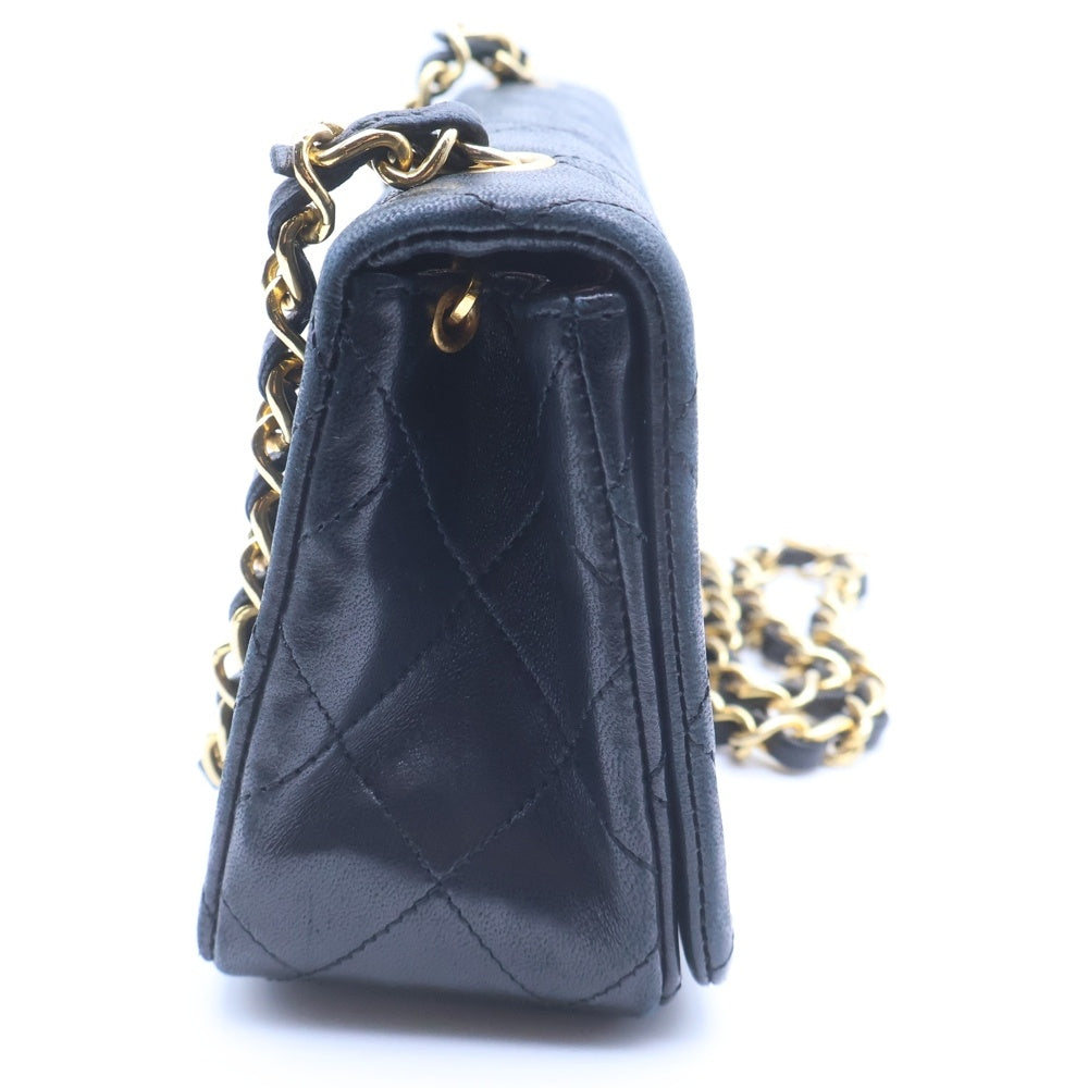 CHANEL(シャネル) ミニマトラッセ フルフラップ チェーンショルダーバッグ ブラック ラムスキン ゴールド金具 レディース