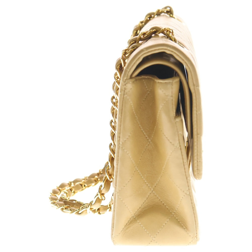 CHANEL(シャネル) マトラッセ 25 ダブルフラップ ベージュ ラムスキン ショルダーバッグ ゴールド金具 レディース