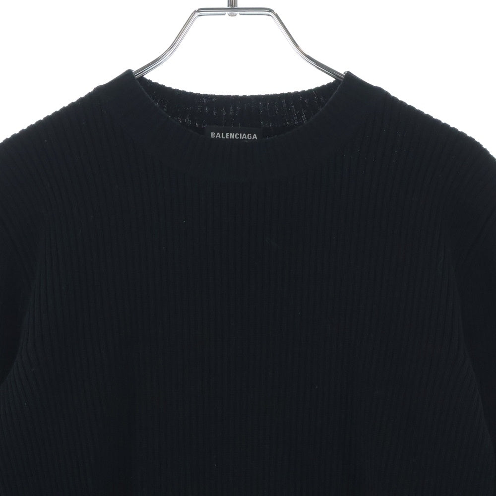 BALENCIAGA(バレンシアガ) 裾ラバーロゴパッチ クルーネックニットセーター ブラック 534463