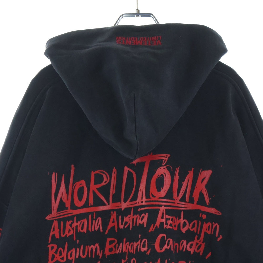 VETEMENTS(ヴェトモン) WORLD TOUR HOODIE ワールドツアー フロントロゴ プルオーバースウェットパーカー フーディ ブラック
